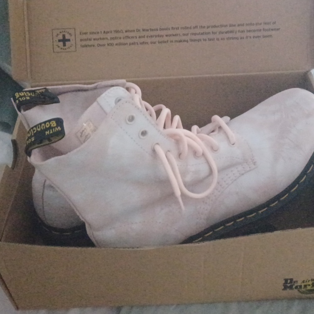 Dr. Martens Women's Pale Pink Suede Lace-Up Boots - Picture 2 of 6